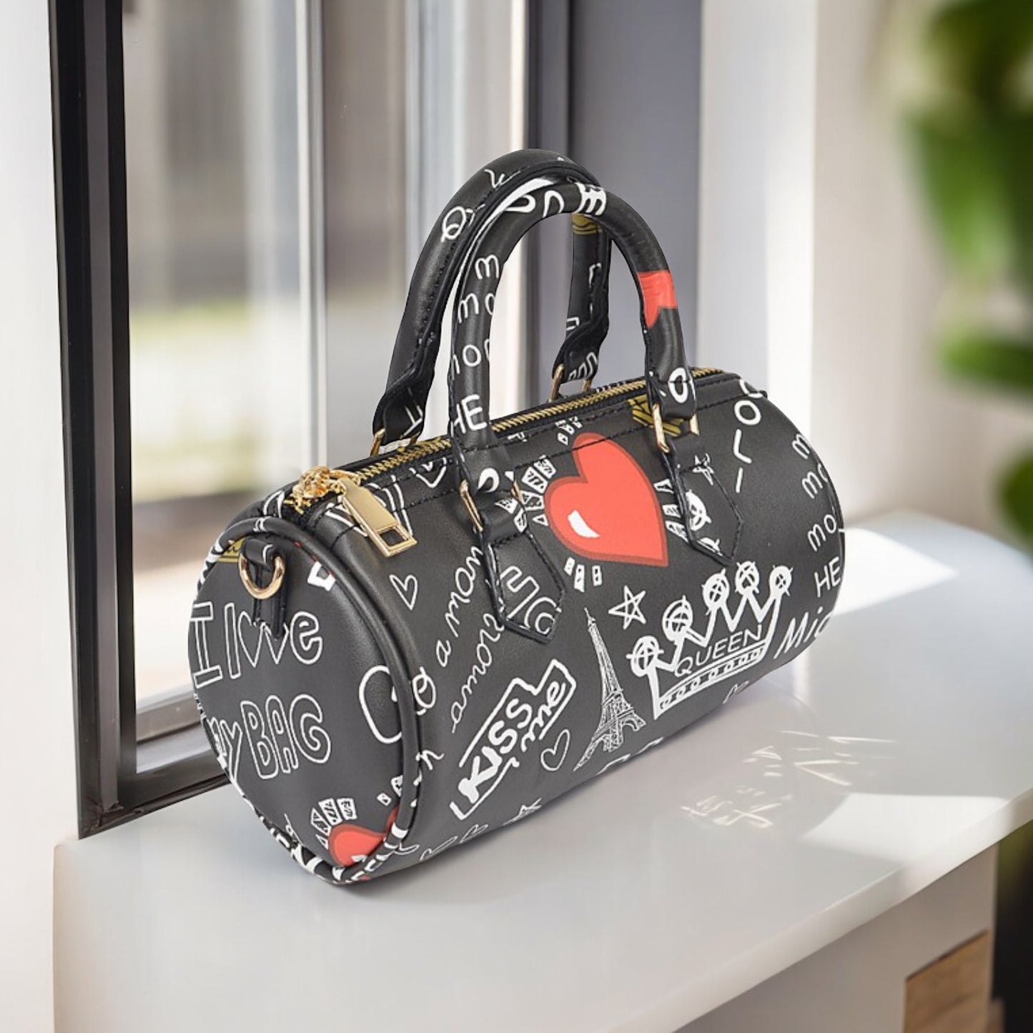 Urban Graffiti Chic Boston Bag Set (Black)