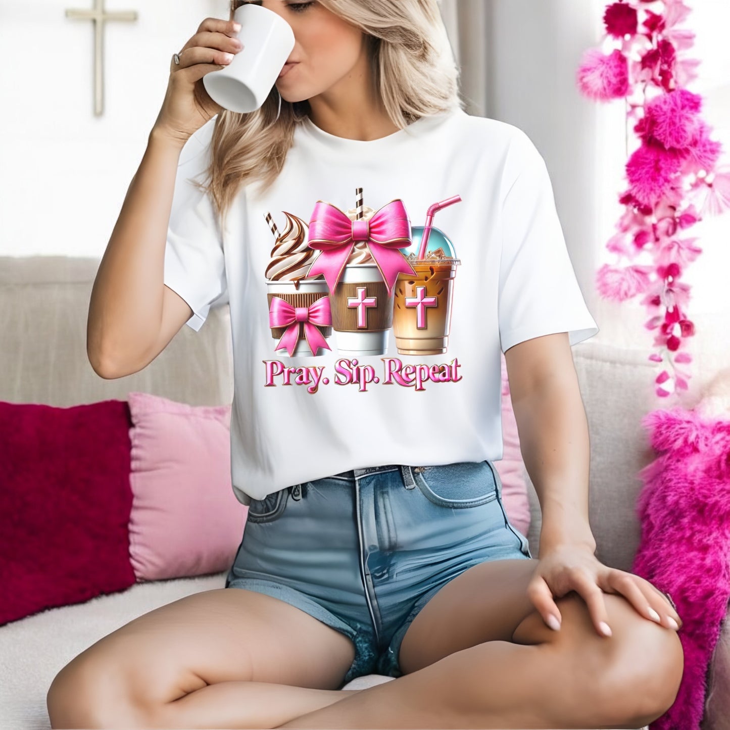 Pray. Sip. Repeat. Tshirts