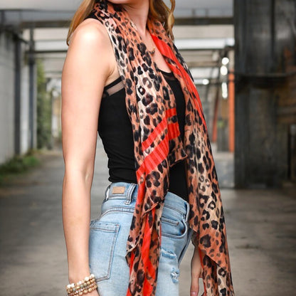 Leopard Chic Stripe Scarf (Red)