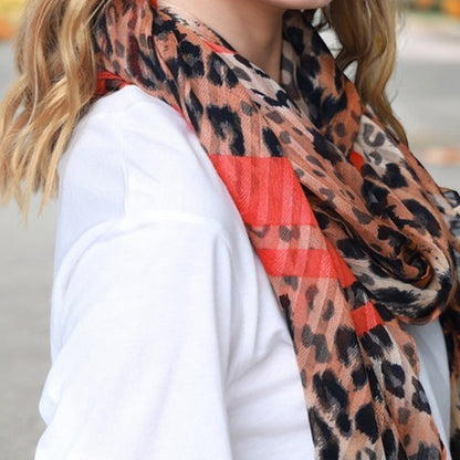 Leopard Chic Stripe Scarf (Red)